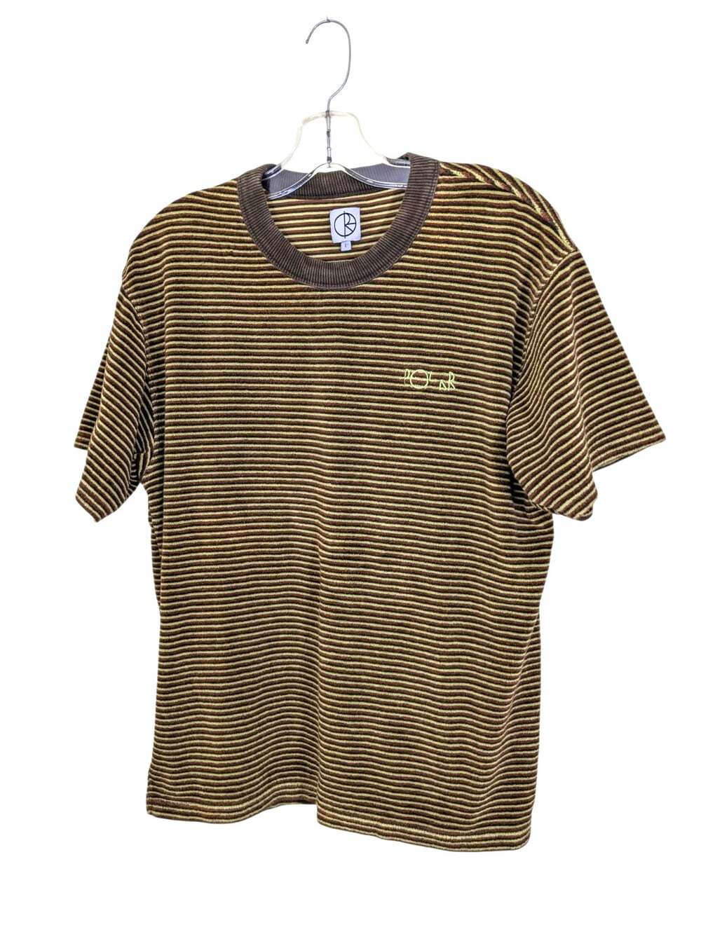 POLAR SKATE CO Terry Surf Striped T Shirt Brown Black Skate Beach Textured L